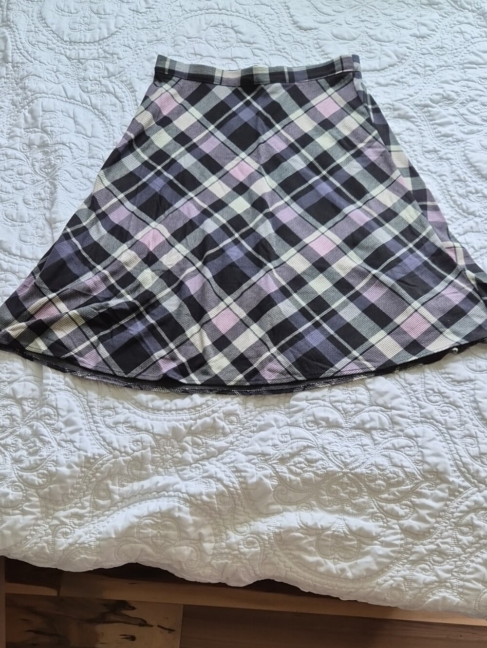 Plaid A-Line Skirt in Black, Pink & Cream